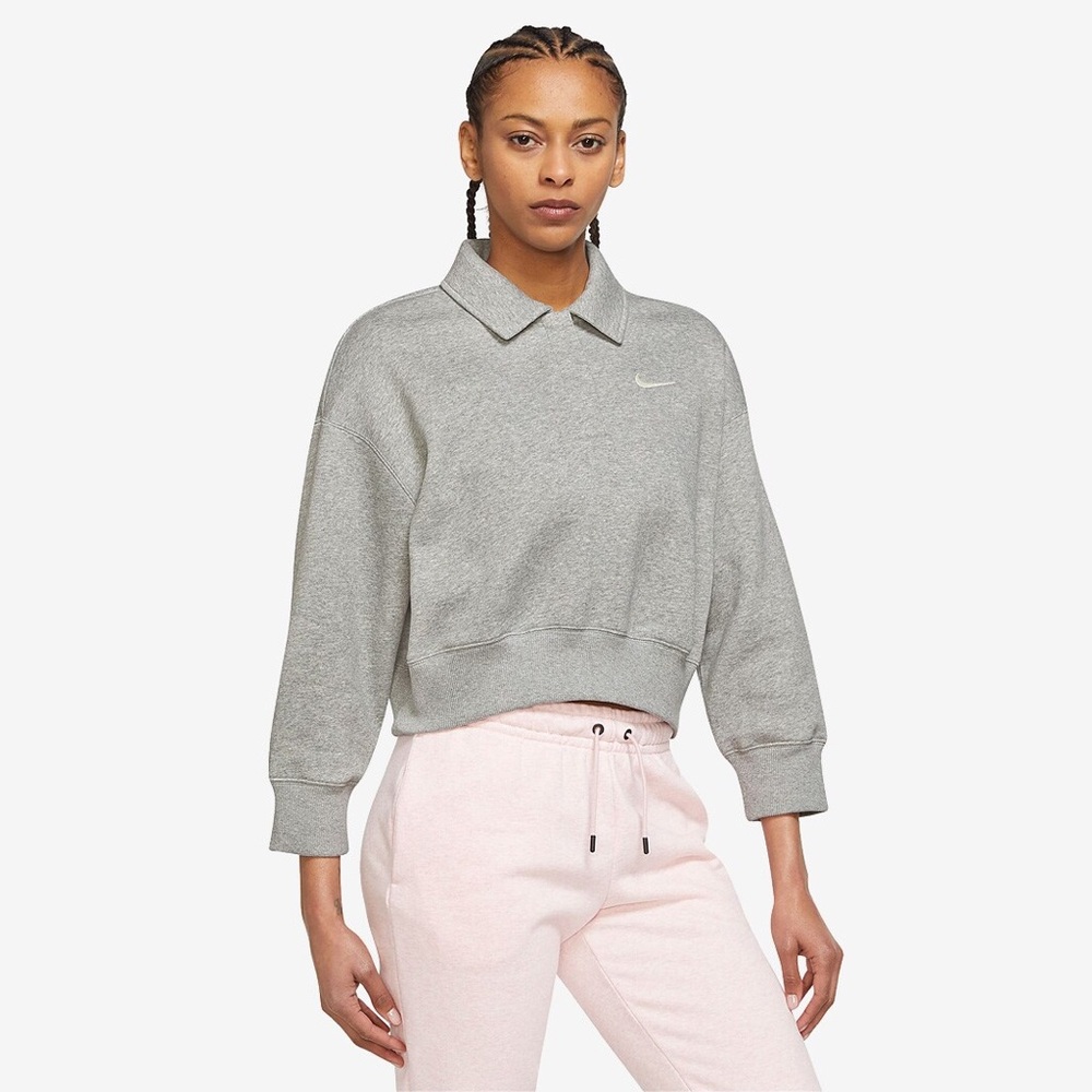 Nike Women's Phoenix Fleece 3/4 Sleeve Crop Polo Sweatshirt - Size LARGE NEW
